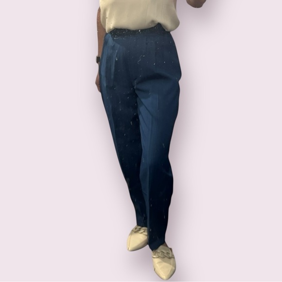 Vintage High Waisted Blue Pinstripe Pleated Trousers Size 8 Fits XS Small - Picture 11 of 13